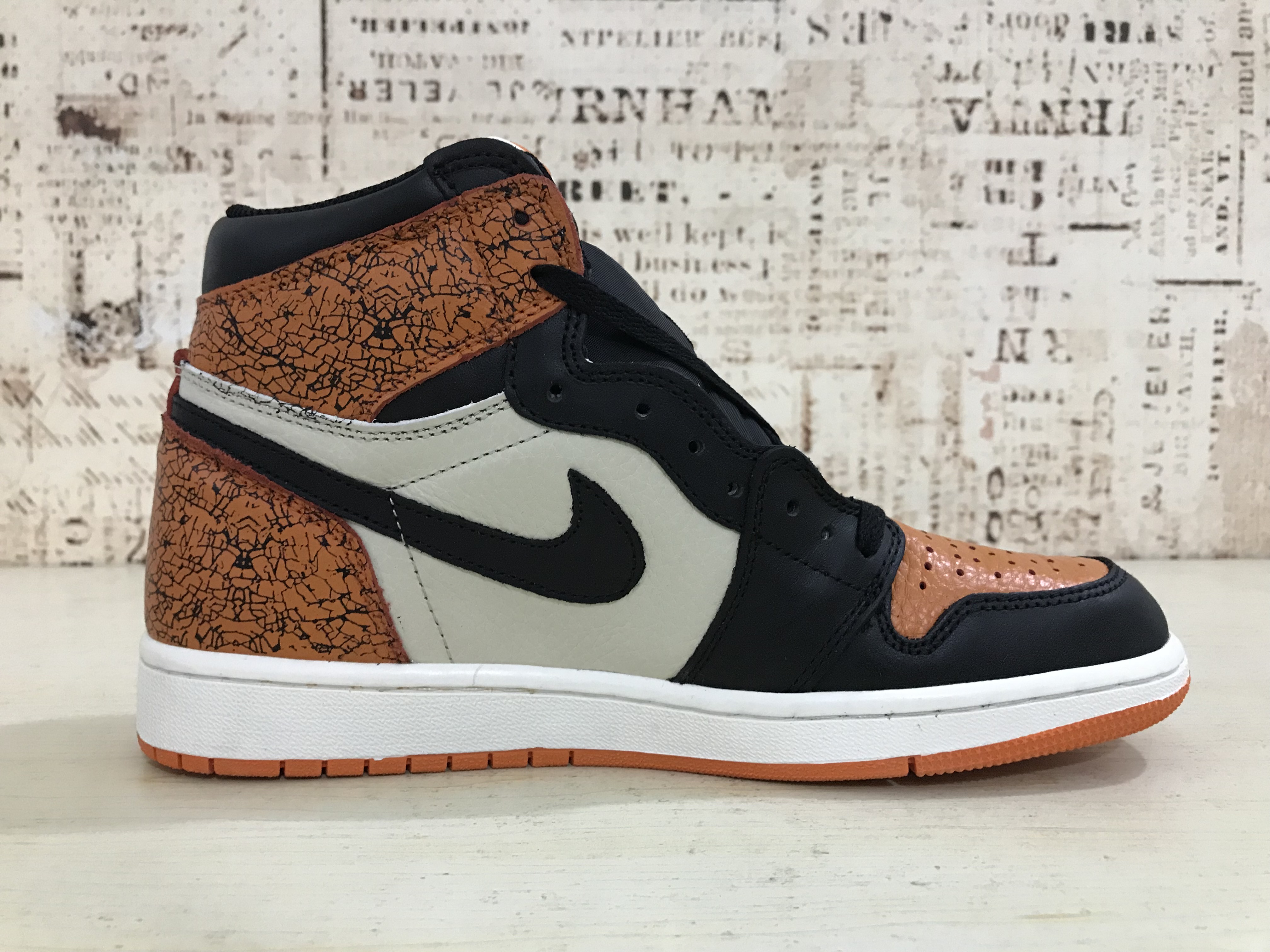 2018 Air Jordan 1 Retro Orange Print Black White Shoes